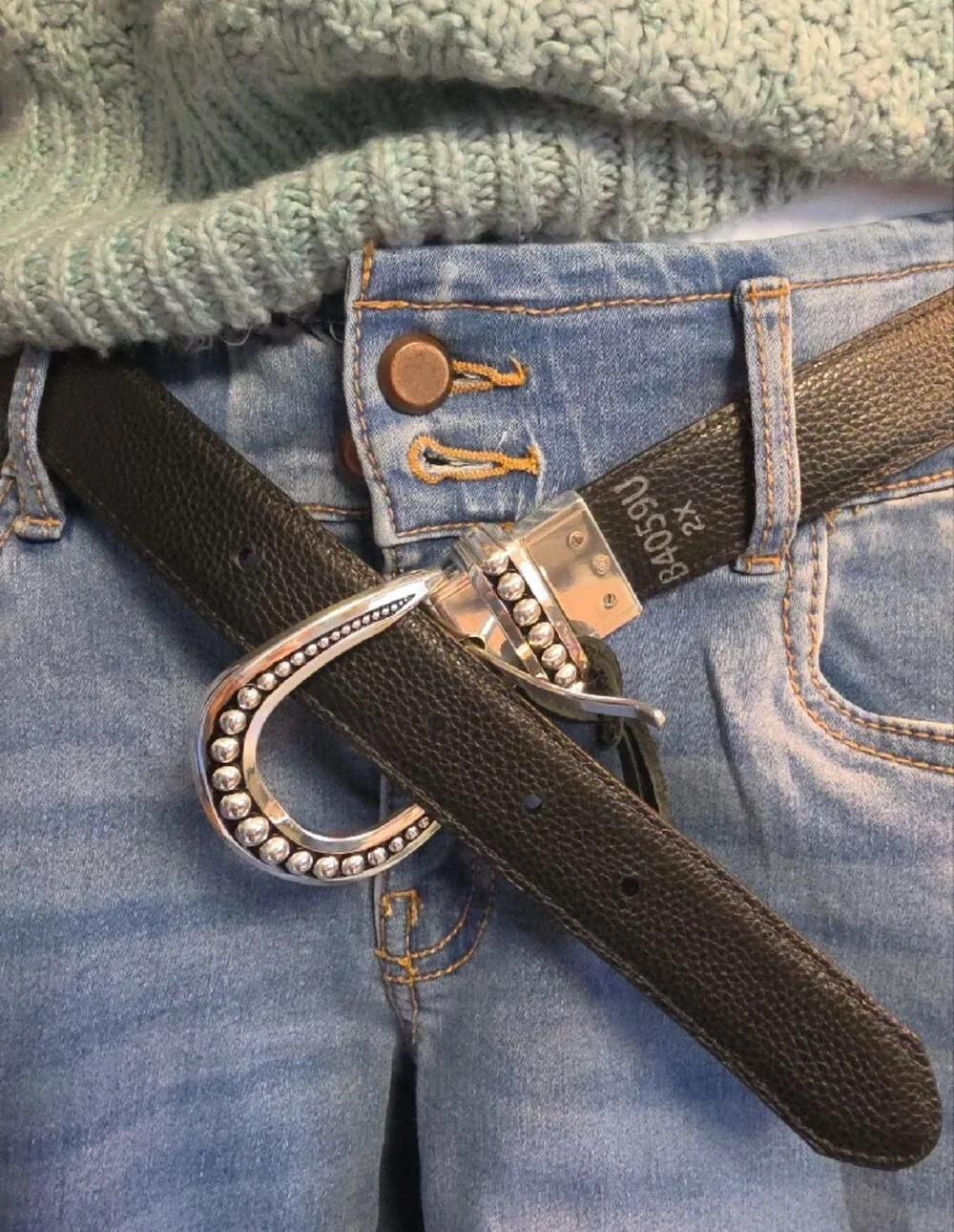 Brighton Brown/Black Flip Leather Belt with Silver Studded Buckle